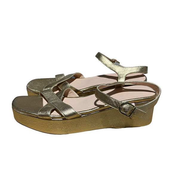 J Crew Shoes Women’s 11 Gold Platform sandals metallic leather Ankle Strap BK489 - Picture 5 of 10